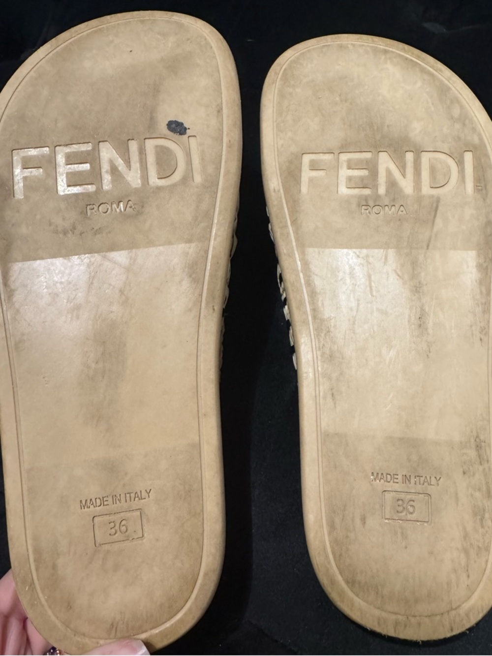 Fendi Beige Raffia Slide Sandals - Picture 6 of 8